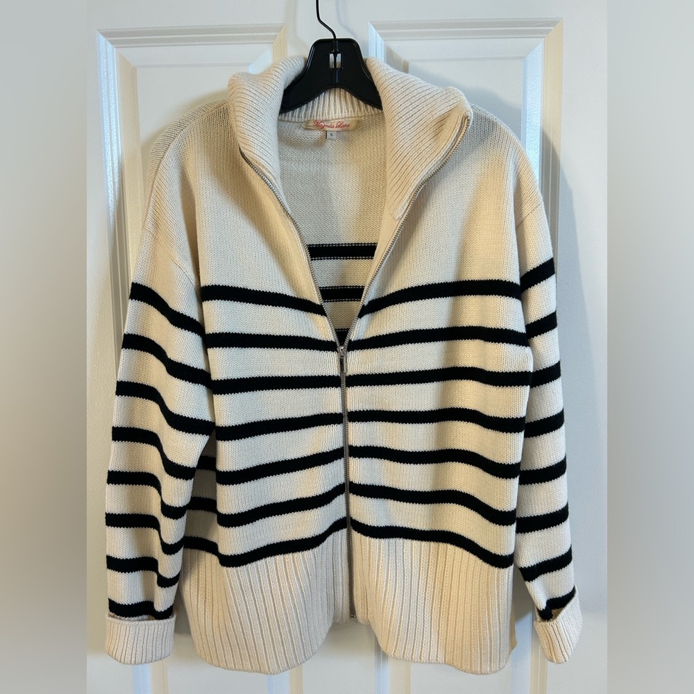 Magnolia Lane zip front stripe sweater